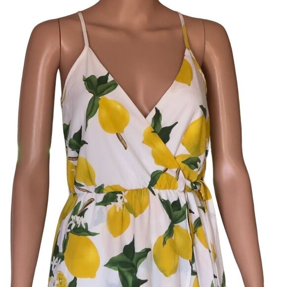 Dream of me Lemon Print Faux Wrap High Low Dress SMALL - Picture 4 of 15